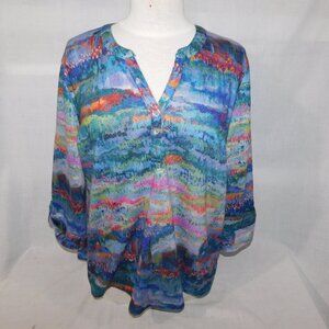FDJ French Dressing Jeans Womens XL Multicolour Water Color 3/4 sleeve blouse